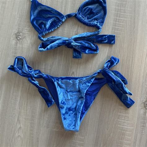 Frankies Bikinis Blue Velvet Bikini Set In Medium Depop