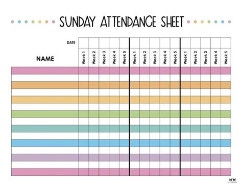 A Printable Attendance Sheet With The Words Sunday Attendance Sheet In