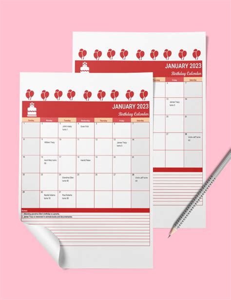 Birthday Calendar Excel Template - Google Sheets, Excel | Template.net