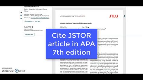 Cite Jstor Article In Apa 7th Edition Youtube