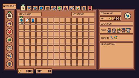 Draft Version Of Inventory Menu In The Hedge Wizard UI Design Feel