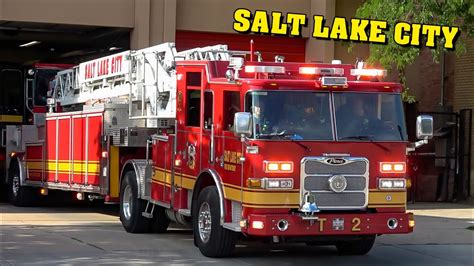 AIR HORN ACTION Salt Lake City FIRE Dept Engine 2 Tiller Truck