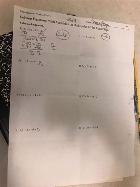 Algebra 1 Solving Equations With Variables On Both Sides Worksheets - Worksheets Master