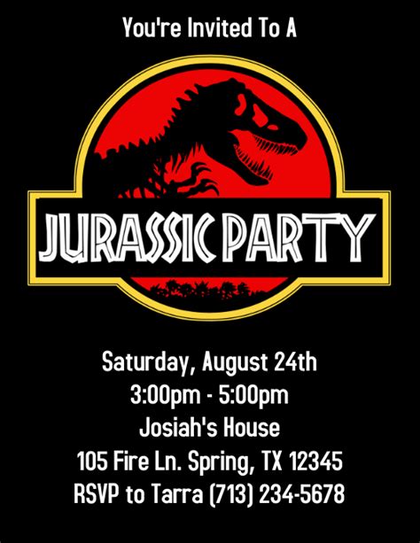 Jurassic Park Birthday Invitation Template