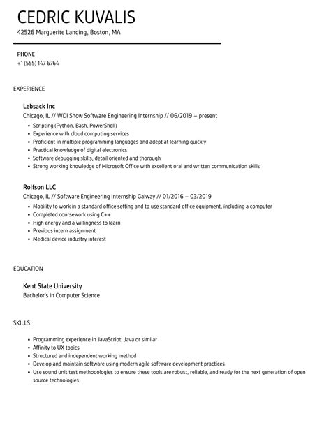 Software Engineering Internship Resume Samples | Velvet Jobs