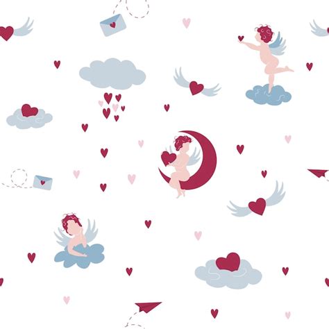 Premium Vector Cute Valentines Day Seamless Pattern With Cupids And