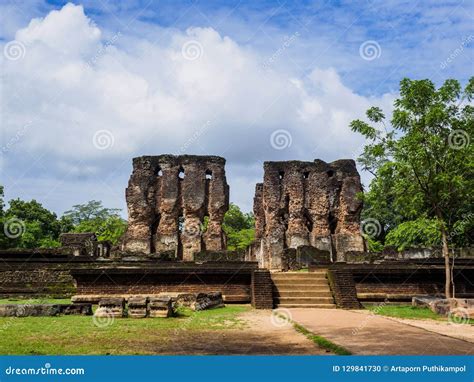 The Ancient Ruins Of Sri Lankan Royal Palace In Polonnaruwa Stock