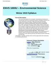 ENVS1001 Syllabu W2019 Docx ENVS 1000 Syllabus UOIT Winter 2019 ENVS