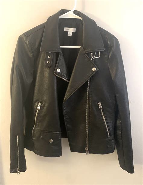 Topshop Faux Leather Biker Jacket In Black Us Sz 6 Gem