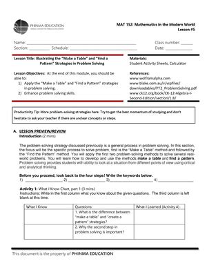 SAS 10 MAT 152 FLM Lesson Name