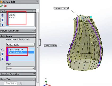 Create a Lofted Surface for SolidWorks Surface Modeling