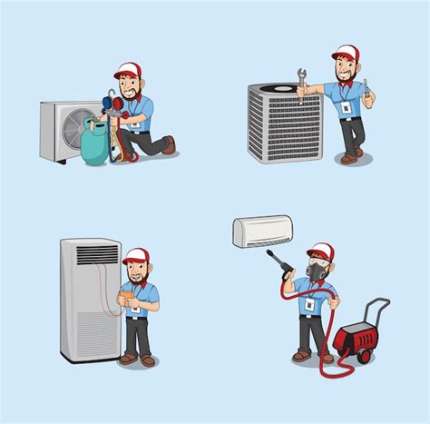 Premium Vector | HVAC service cartoon character 4 poses