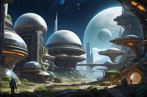 Premium Photo Futuristic Space Colony Domed Habitats Advanced