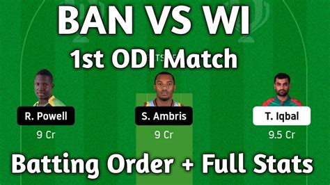 BAN VS WI BAN VS WI Dream 11 Team BAN VS WI Dream 11 Team