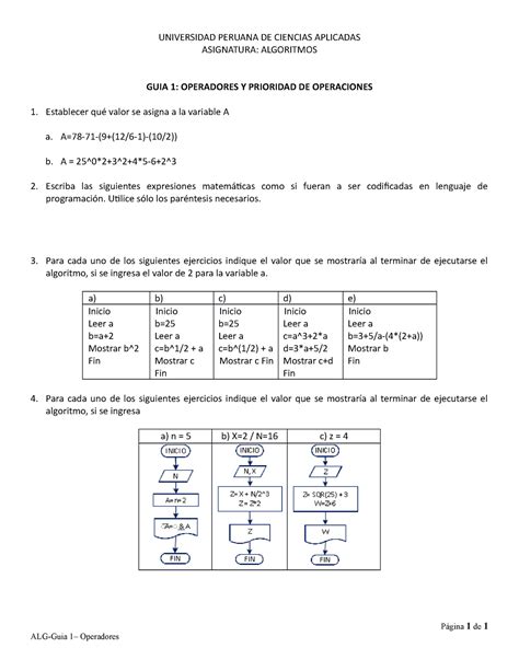 ALG Guia 1 Operadores Algoritmos UPC StuDocu