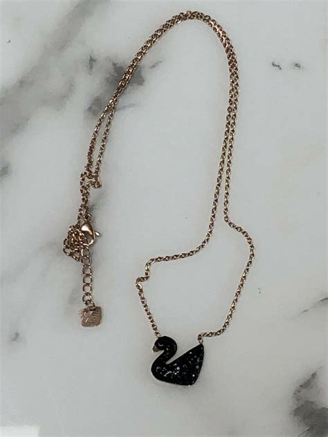 Made With Swarovski Black Swan Pendant Necklace In Rose Gold