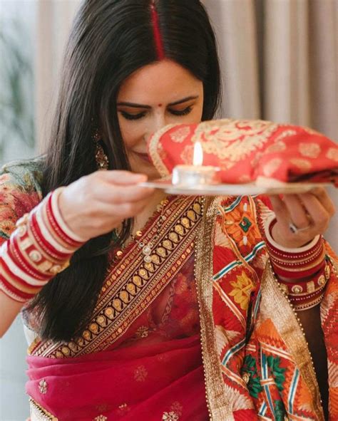 Katrina Kaif Celebrates Karwa Chauth In A Red Organza Saree