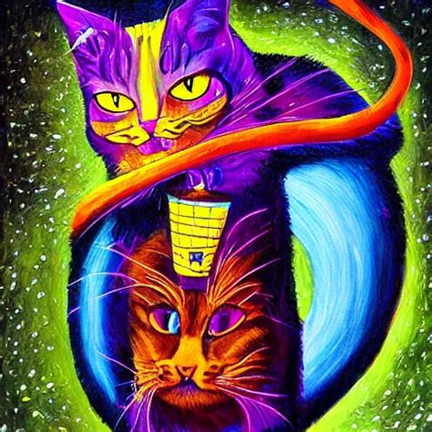 Wizard Cat Painting Dramatic Luminescent Colorful Stable