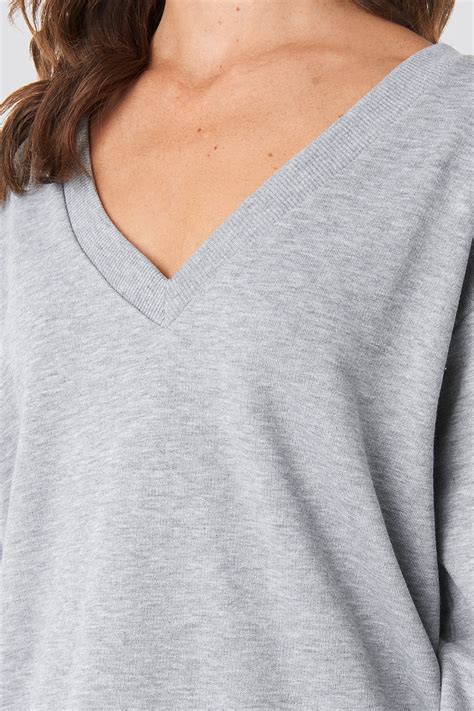 V Neck Basic Sweater Grey Na