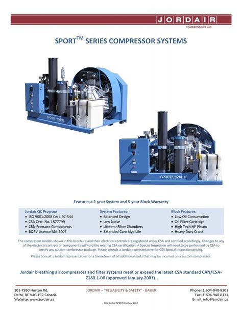 Sport Series Brochure Jordair Compressors Inc