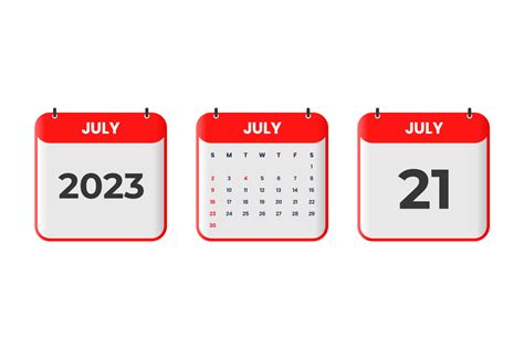 July 2023 calendar design. 21st July 2023 calendar icon for schedule ...