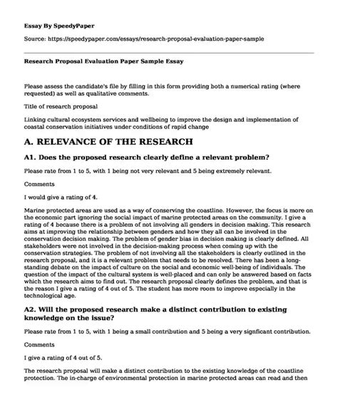 Research Proposal Evaluation Paper Sample SpeedyPaper