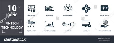 Fintech Technology Icon Set Contain Filled Stock Vector Royalty Free