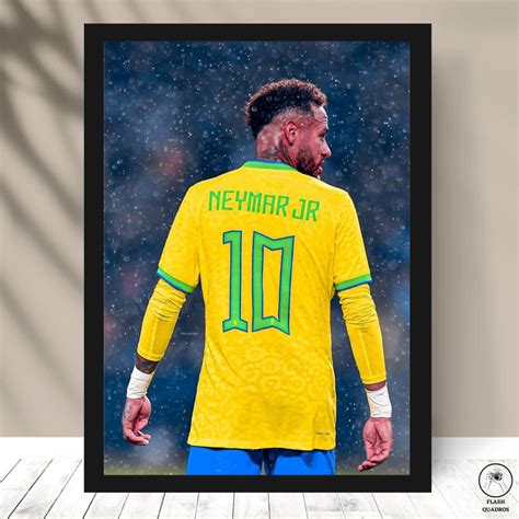 Quadro Neymar Jr Brasil Futebol Camisa C Moldura E Vidro A4 A3 Ref