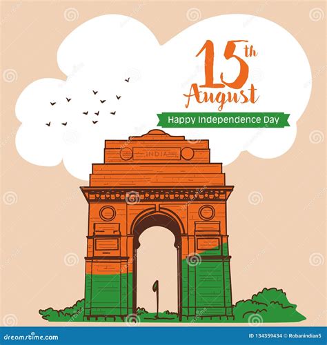 15 August Celebration India Gate At Delhi India Sketch Vector