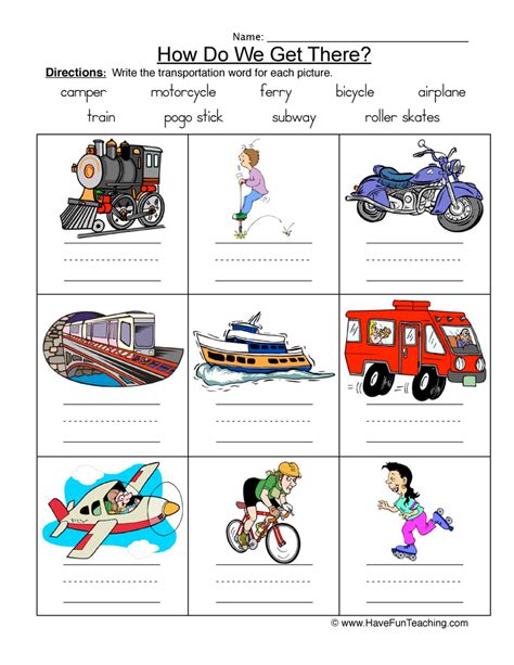 Means Of Transport Worksheet For Kids