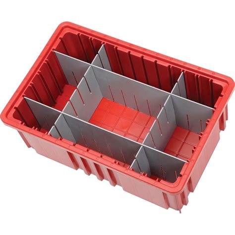 Plastic Dividable Grid Container, 16-1/2"L x 10-7/8"W x 6"H, Red, Lot ...