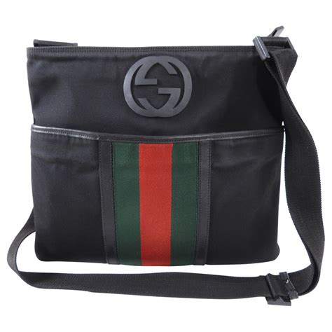 Gucci Black Nylon Web Stripe Messenger Crossbody Bag I Miss You Vintage