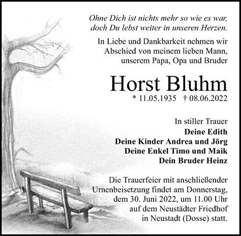 Traueranzeigen Von Horst Bluhm Trauer Anzeigen De