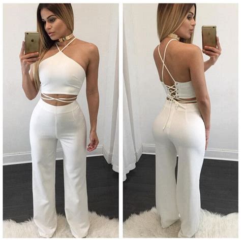 Women Two Piece White Outfit Jumpsuit Elegant Fashion Outfits