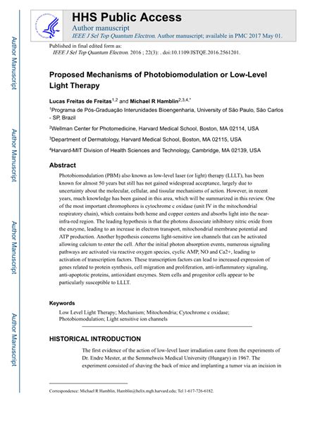 Proposed Mechanisms Of Photobiomodulation Or Low Level Light Therapy