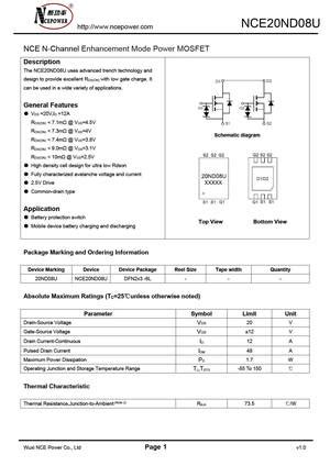 NCE20ND08U MOSFET Datasheet Equivalente Reemplazo Hoja De