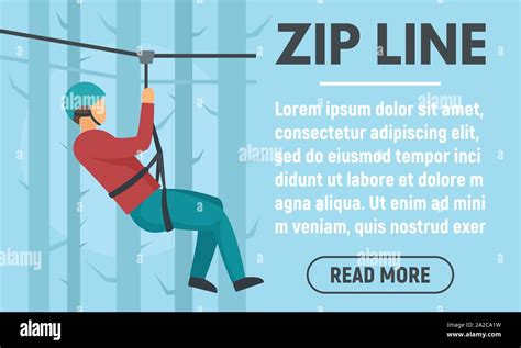 Forest Zip Line Concept Banner Flat Illustration Of Forest Zip Line