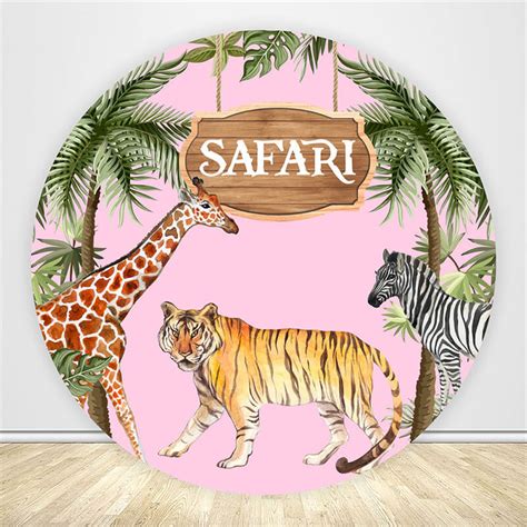 Jungle Wild Pink Themed Baby Shower Party Round Backdrop – ubackdrop