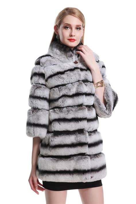 LIYAFUR Women S Real Genuine Chinchilla Rex Rabbit Fur Long Winter