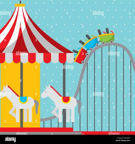 Roller Coaster And Carousel Carnival Fun Fair Festival Stock Vector