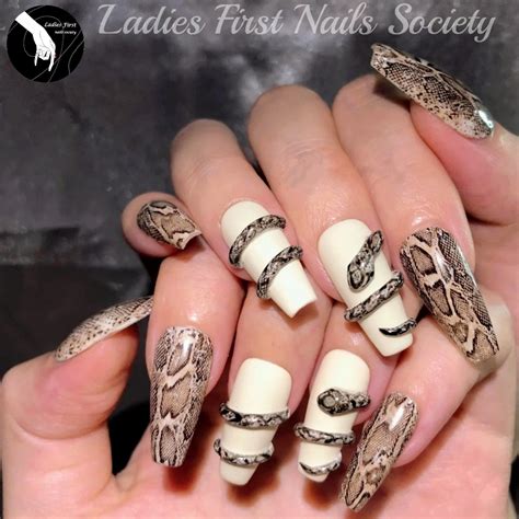 Snake Skin Print Press On Nailsblack Fake Nailsanimals Fake Nails