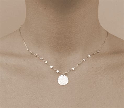 Hammered Silver Disc Necklace Sterling Silver Necklace Etsy