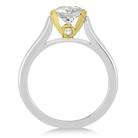 Diamond Semi Bezel Engagement Ring Setting 14k Two Tone Gold 0.03ct - U7423