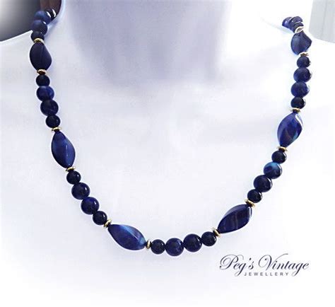 Beautiful Lucite Dark Blue Lapis Bead By PegsVintageJewellery Beaded