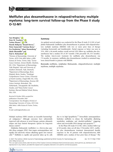 PDF Melflufen Plus Dexamethasone In Relapsed Refractory Multiple