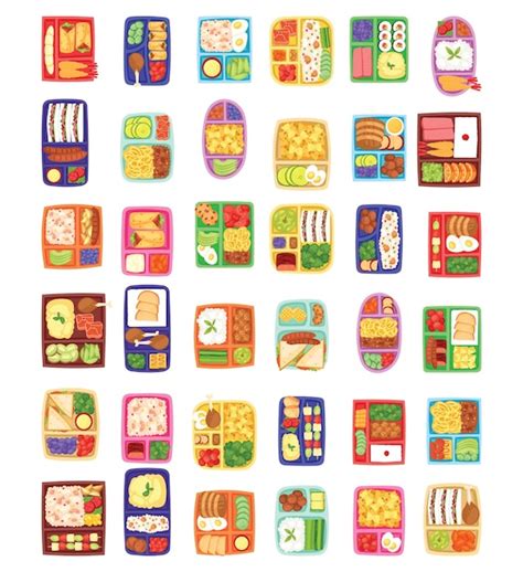 Premium Vector | Set cartoon of different School lunch box