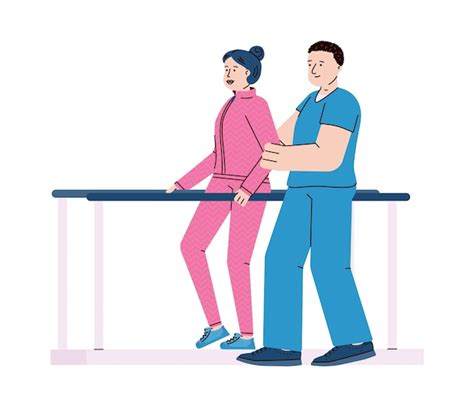 Premium Vector Disabled Woman Overcoming Medical Rehabilitation In Rehab Clinic Flat Cartoon