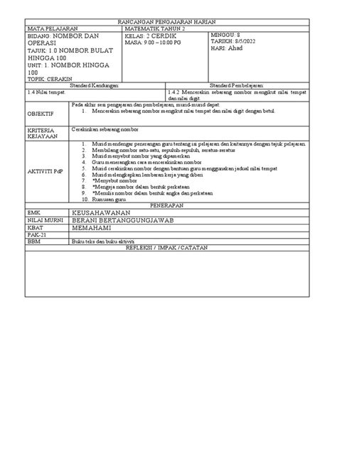 Nombor Dan Operasi 10 Nombor Bulat Hingga 100 1 Nombor Hingga 100 2