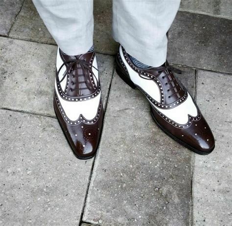 Handmade Mens Spectator Two Tone Wing Tip Brogue Dress Shoes Men Formal Shoes