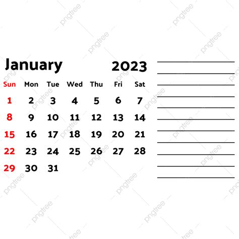 2023 Calendario Enero Con Nota Png Dibujos Calendario 2023 Calendario